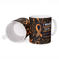 Personalized I Wear Orange Kidney Cancer Awareness Ceramic Mug Feathered Ribbon Silhouette Illustration