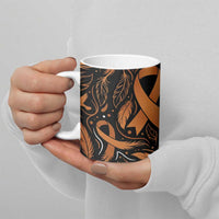 Personalized I Wear Orange Kidney Cancer Awareness Ceramic Mug Feathered Ribbon Silhouette Illustration