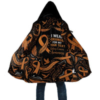 Personalized I Wear Orange Kidney Cancer Awareness Cloak Feathered Ribbon Silhouette Illustration