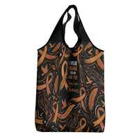 Personalized I Wear Orange Kidney Cancer Awareness Grocery Bag Feathered Ribbon Silhouette Illustration