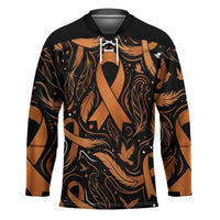 Personalized I Wear Orange Kidney Cancer Awareness Hockey Jersey Feathered Ribbon Silhouette Illustration