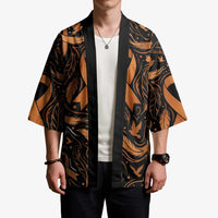 Personalized I Wear Orange Kidney Cancer Awareness Kimono Feathered Ribbon Silhouette Illustration