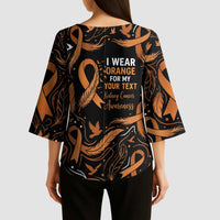 Personalized I Wear Orange Kidney Cancer Awareness Kimono Sleeve Blouse Feathered Ribbon Silhouette Illustration