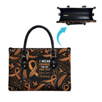 Personalized I Wear Orange Kidney Cancer Awareness Leather Bag Feathered Ribbon Silhouette Illustration