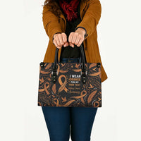 Personalized I Wear Orange Kidney Cancer Awareness Leather Bag Feathered Ribbon Silhouette Illustration
