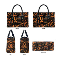 Personalized I Wear Orange Kidney Cancer Awareness Leather Bag Feathered Ribbon Silhouette Illustration