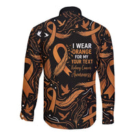 Personalized I Wear Orange Kidney Cancer Awareness Long Sleeve Button Shirt Feathered Ribbon Silhouette Illustration