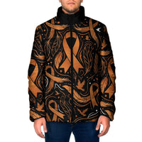 Personalized I Wear Orange Kidney Cancer Awareness Padded Jacket Feathered Ribbon Silhouette Illustration