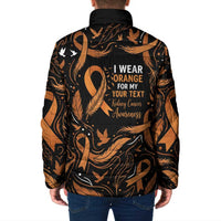 Personalized I Wear Orange Kidney Cancer Awareness Padded Jacket Feathered Ribbon Silhouette Illustration