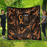 Personalized I Wear Orange Kidney Cancer Awareness Quilt Feathered Ribbon Silhouette Illustration
