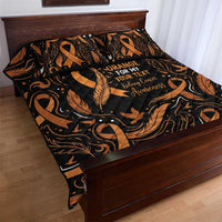 Personalized I Wear Orange Kidney Cancer Awareness Quilt Bed Set Feathered Ribbon Silhouette Illustration