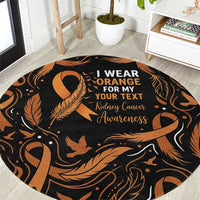 Personalized I Wear Orange Kidney Cancer Awareness Round Carpet Feathered Ribbon Silhouette Illustration