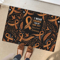 Personalized I Wear Orange Kidney Cancer Awareness Rubber Doormat Feathered Ribbon Silhouette Illustration