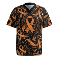 Personalized I Wear Orange Kidney Cancer Awareness Rugby Jersey Feathered Ribbon Silhouette Illustration
