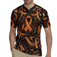 Personalized I Wear Orange Kidney Cancer Awareness Rugby Jersey Feathered Ribbon Silhouette Illustration
