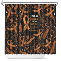 Personalized I Wear Orange Kidney Cancer Awareness Shower Curtain Feathered Ribbon Silhouette Illustration