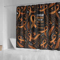 Personalized I Wear Orange Kidney Cancer Awareness Shower Curtain Feathered Ribbon Silhouette Illustration