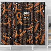 Personalized I Wear Orange Kidney Cancer Awareness Shower Curtain Feathered Ribbon Silhouette Illustration