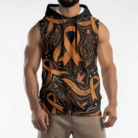 Personalized I Wear Orange Kidney Cancer Awareness Sleeveless Hoodie Feathered Ribbon Silhouette Illustration