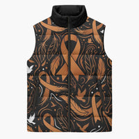 Personalized I Wear Orange Kidney Cancer Awareness Sleeveless Puffer Jacket Feathered Ribbon Silhouette Illustration