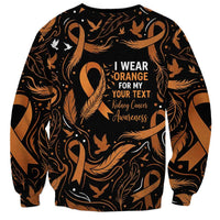 Personalized I Wear Orange Kidney Cancer Awareness Sweatshirt Feathered Ribbon Silhouette Illustration