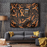 Personalized I Wear Orange Kidney Cancer Awareness Tapestry Feathered Ribbon Silhouette Illustration