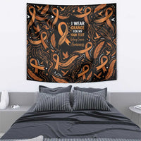 Personalized I Wear Orange Kidney Cancer Awareness Tapestry Feathered Ribbon Silhouette Illustration