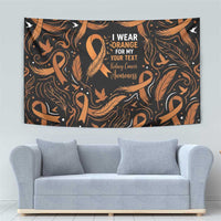 Personalized I Wear Orange Kidney Cancer Awareness Tapestry Feathered Ribbon Silhouette Illustration