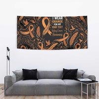 Personalized I Wear Orange Kidney Cancer Awareness Tapestry Feathered Ribbon Silhouette Illustration