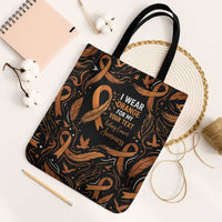 Personalized I Wear Orange Kidney Cancer Awareness Tote Bag Feathered Ribbon Silhouette Illustration
