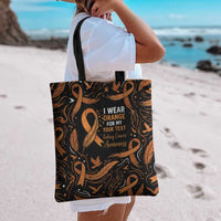 Personalized I Wear Orange Kidney Cancer Awareness Tote Bag Feathered Ribbon Silhouette Illustration