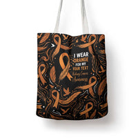 Personalized I Wear Orange Kidney Cancer Awareness Tote Bag Feathered Ribbon Silhouette Illustration