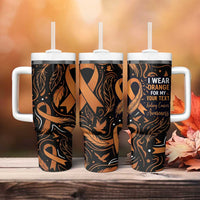 Personalized I Wear Orange Kidney Cancer Awareness Tumbler With Handle Feathered Ribbon Silhouette Illustration