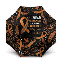 Personalized I Wear Orange Kidney Cancer Awareness Umbrella Feathered Ribbon Silhouette Illustration