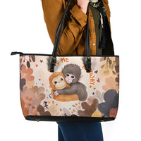 Punch The Monkey Leather Tote Bag Love Me Anyway Baby Monkeys Cute Plush Hugging