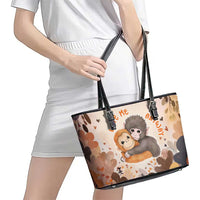 Punch The Monkey Leather Tote Bag Love Me Anyway Baby Monkeys Cute Plush Hugging
