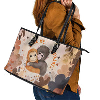 Punch The Monkey Leather Tote Bag Love Me Anyway Baby Monkeys Cute Plush Hugging