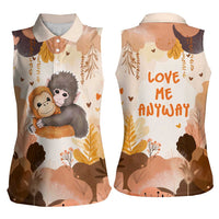 Punch The Monkey Women Sleeveless Polo Shirt Love Me Anyway Baby Monkeys Cute Plush Hugging