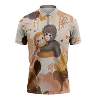 Punch The Monkey Zipper Polo Shirt Love Me Anyway Baby Monkeys Cute Plush Hugging