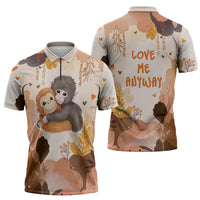 Punch The Monkey Zipper Polo Shirt Love Me Anyway Baby Monkeys Cute Plush Hugging