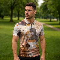 Punch The Monkey Zipper Polo Shirt Love Me Anyway Baby Monkeys Cute Plush Hugging