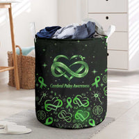 Cerebral Palsy Awareness Infinity Heart Laundry Basket Neon Green Ribbon Pattern Illustration