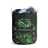 Cerebral Palsy Awareness Infinity Heart Laundry Basket Neon Green Ribbon Pattern Illustration
