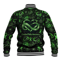 Cerebral Palsy Awareness Infinity Heart Baseball Jacket Neon Green Ribbon Pattern Illustration