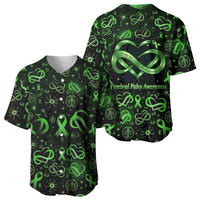 Cerebral Palsy Awareness Infinity Heart Baseball Jersey Neon Green Ribbon Pattern Illustration