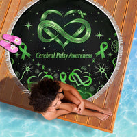 Cerebral Palsy Awareness Infinity Heart Beach Blanket Neon Green Ribbon Pattern Illustration