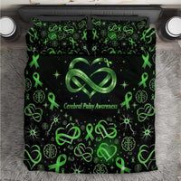 Cerebral Palsy Awareness Infinity Heart Bedding Set Neon Green Ribbon Pattern Illustration