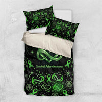 Cerebral Palsy Awareness Infinity Heart Bedding Set Neon Green Ribbon Pattern Illustration