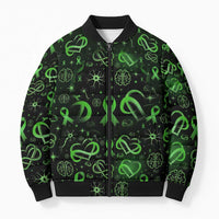 Cerebral Palsy Awareness Infinity Heart Bomber Puffer Jacket Neon Green Ribbon Pattern Illustration