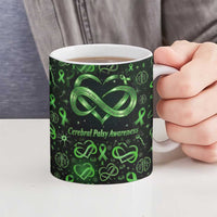 Cerebral Palsy Awareness Infinity Heart Ceramic Mug Neon Green Ribbon Pattern Illustration